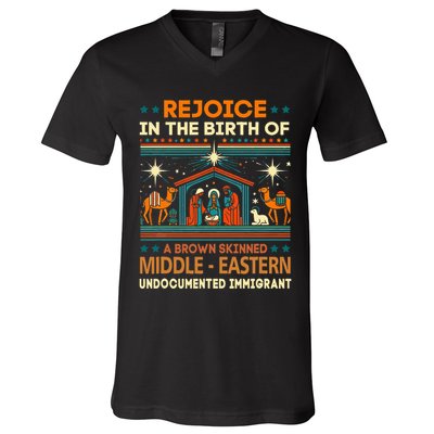 Rejoice In The Birth Of A Brown Skinned Middle Eastern Jesus V-Neck T-Shirt