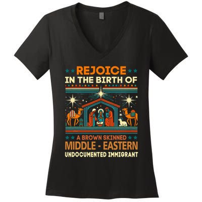 Rejoice In The Birth Of A Brown Skinned Middle Eastern Jesus Women's V-Neck T-Shirt