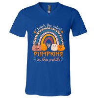 Rainbow I Teach The Cutest Pumpkins In The Patch Fall Season Gift V-Neck T-Shirt