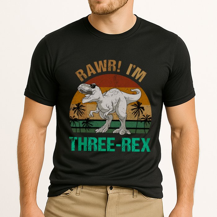 Rawr I'm Three Rex 3rd Birthday T-rex Dinosaur 3 Years Old Performance Shirt