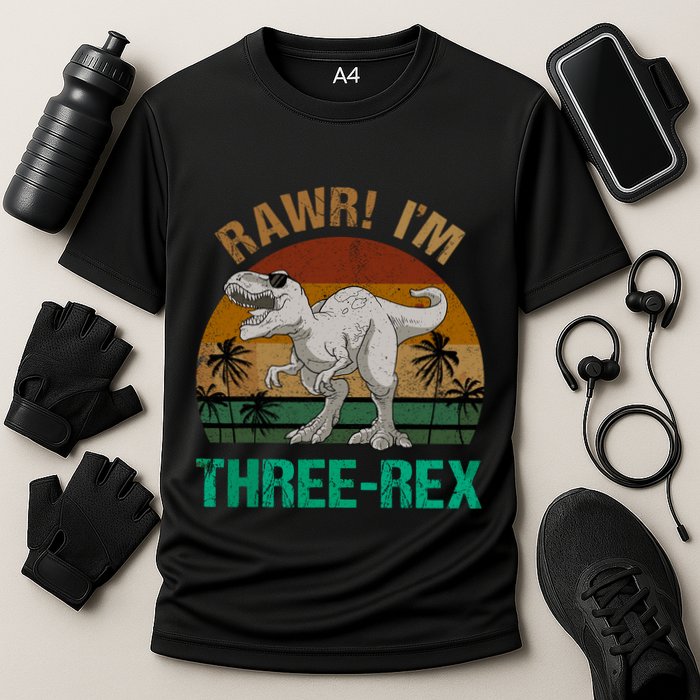 Rawr I'm Three Rex 3rd Birthday T-rex Dinosaur 3 Years Old Performance Shirt