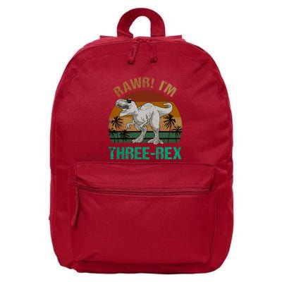 Rawr I'm Three Rex 3rd Birthday T-rex Dinosaur 3 Years Old 16 in Basic Backpack