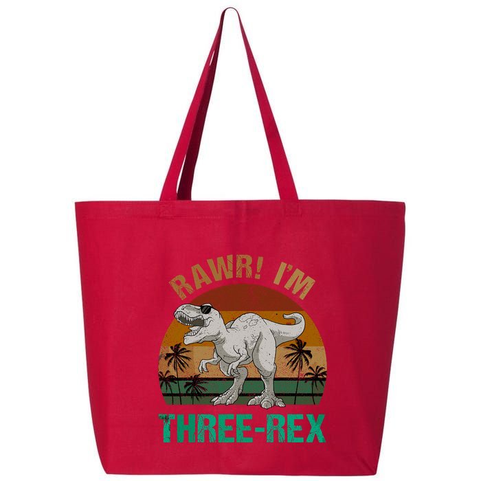 Rawr I'm Three Rex 3rd Birthday T-rex Dinosaur 3 Years Old 25L Jumbo Tote