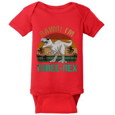 Rawr I'm Three Rex 3rd Birthday T-rex Dinosaur 3 Years Old Baby Bodysuit