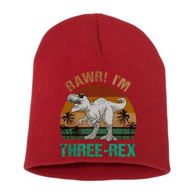 Rawr I'm Three Rex 3rd Birthday T-rex Dinosaur 3 Years Old Short Acrylic Beanie