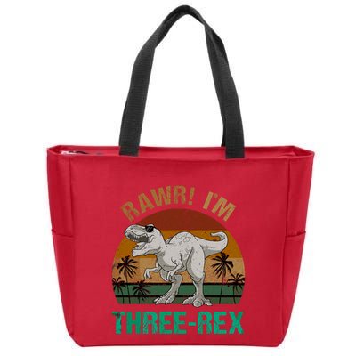 Rawr I'm Three Rex 3rd Birthday T-rex Dinosaur 3 Years Old Zip Tote Bag