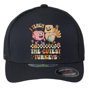 Retro I Teach The Cutest Turkey Thanksgiving Pumpkin Teacher Flexfit Unipanel Trucker Cap