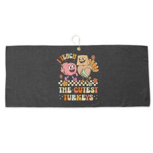 Retro I Teach The Cutest Turkey Thanksgiving Pumpkin Teacher Large Microfiber Waffle Golf Towel