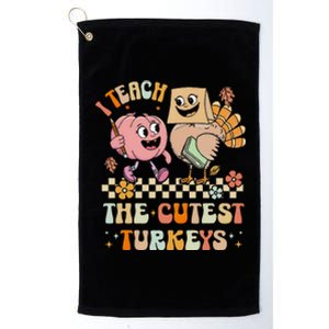 Retro I Teach The Cutest Turkey Thanksgiving Pumpkin Teacher Platinum Collection Golf Towel