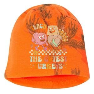 Retro I Teach The Cutest Turkey Thanksgiving Pumpkin Teacher Kati - Camo Knit Beanie