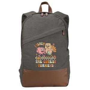 Retro I Teach The Cutest Turkey Thanksgiving Pumpkin Teacher Cotton Canvas Backpack