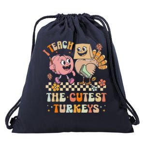 Retro I Teach The Cutest Turkey Thanksgiving Pumpkin Teacher Drawstring Bag