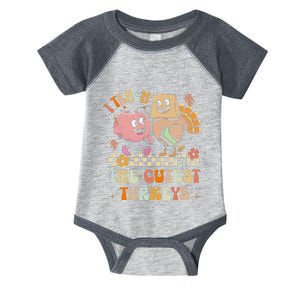 Retro I Teach The Cutest Turkey Thanksgiving Pumpkin Teacher Infant Baby Jersey Bodysuit