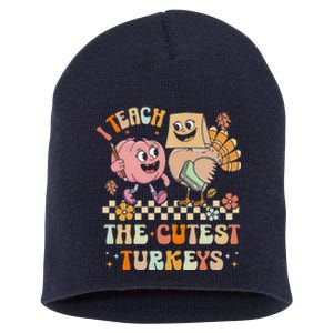 Retro I Teach The Cutest Turkey Thanksgiving Pumpkin Teacher Short Acrylic Beanie