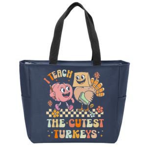 Retro I Teach The Cutest Turkey Thanksgiving Pumpkin Teacher Zip Tote Bag