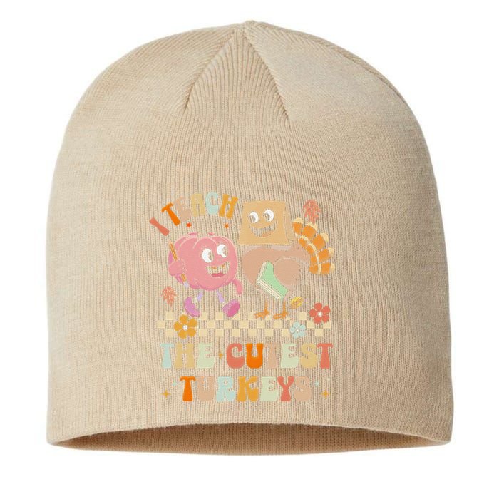 Retro I Teach The Cutest Turkey Thanksgiving Pumpkin Teacher Sustainable Beanie