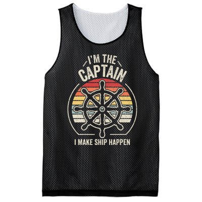 Retro I'm The Captain I Make Ship Happen Funny Boating Mesh Reversible Basketball Jersey Tank