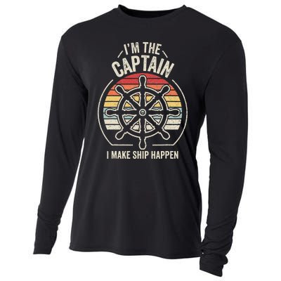 Retro I'm The Captain I Make Ship Happen Funny Boating Cooling Performance Long Sleeve Crew