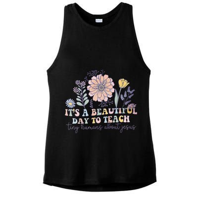 Retro I Teach Tiny Humans About Jesus Christian Teacher Ladies PosiCharge Tri-Blend Wicking Tank