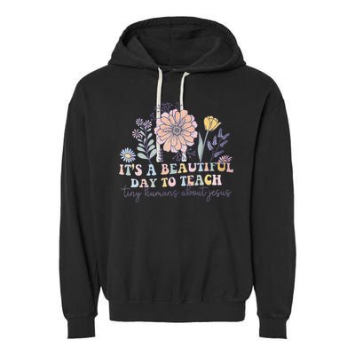 Retro I Teach Tiny Humans About Jesus Christian Teacher Garment-Dyed Fleece Hoodie