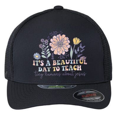 Retro I Teach Tiny Humans About Jesus Christian Teacher Flexfit Unipanel Trucker Cap