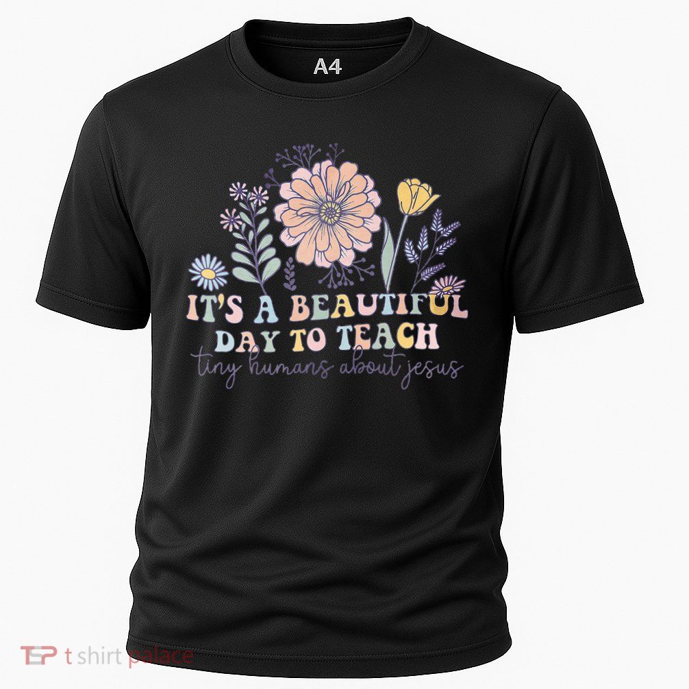 Retro I Teach Tiny Humans About Jesus Christian Teacher Performance Shirt