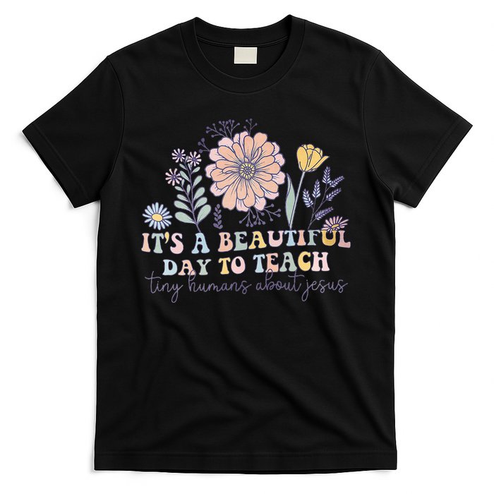 Retro I Teach Tiny Humans About Jesus Christian Teacher T-Shirt
