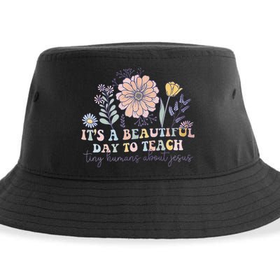 Retro I Teach Tiny Humans About Jesus Christian Teacher Sustainable Bucket Hat