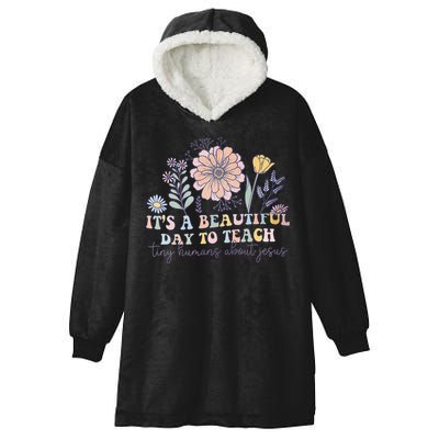 Retro I Teach Tiny Humans About Jesus Christian Teacher Hooded Wearable Blanket