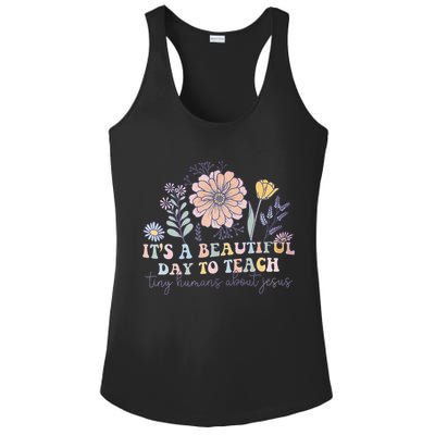 Retro I Teach Tiny Humans About Jesus Christian Teacher Ladies PosiCharge Competitor Racerback Tank