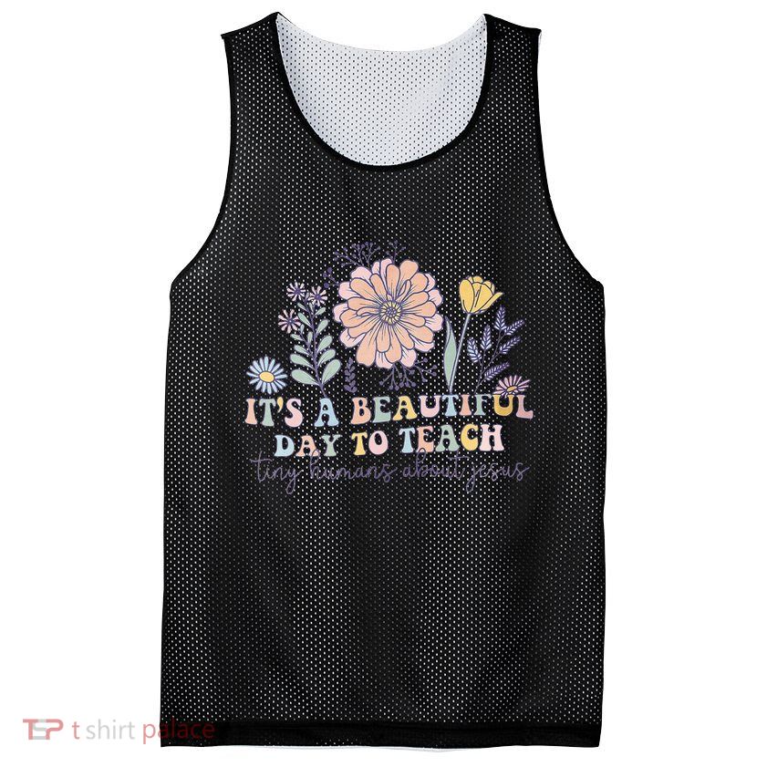 Retro I Teach Tiny Humans About Jesus Christian Teacher Mesh Reversible Basketball Jersey Tank
