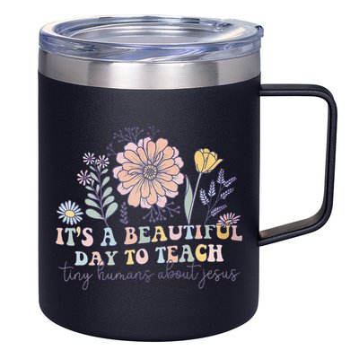 Retro I Teach Tiny Humans About Jesus Christian Teacher 12oz Stainless Steel Coffee Mug