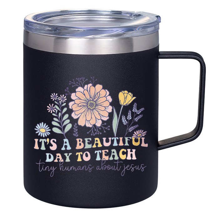 Retro I Teach Tiny Humans About Jesus Christian Teacher 12oz Stainless Steel Coffee Mug
