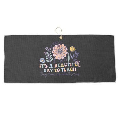 Retro I Teach Tiny Humans About Jesus Christian Teacher Large Microfiber Waffle Golf Towel