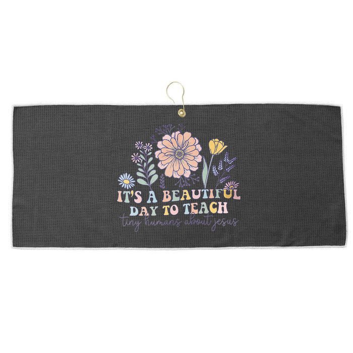 Retro I Teach Tiny Humans About Jesus Christian Teacher Large Microfiber Waffle Golf Towel