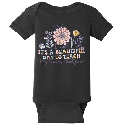 Retro I Teach Tiny Humans About Jesus Christian Teacher Baby Bodysuit