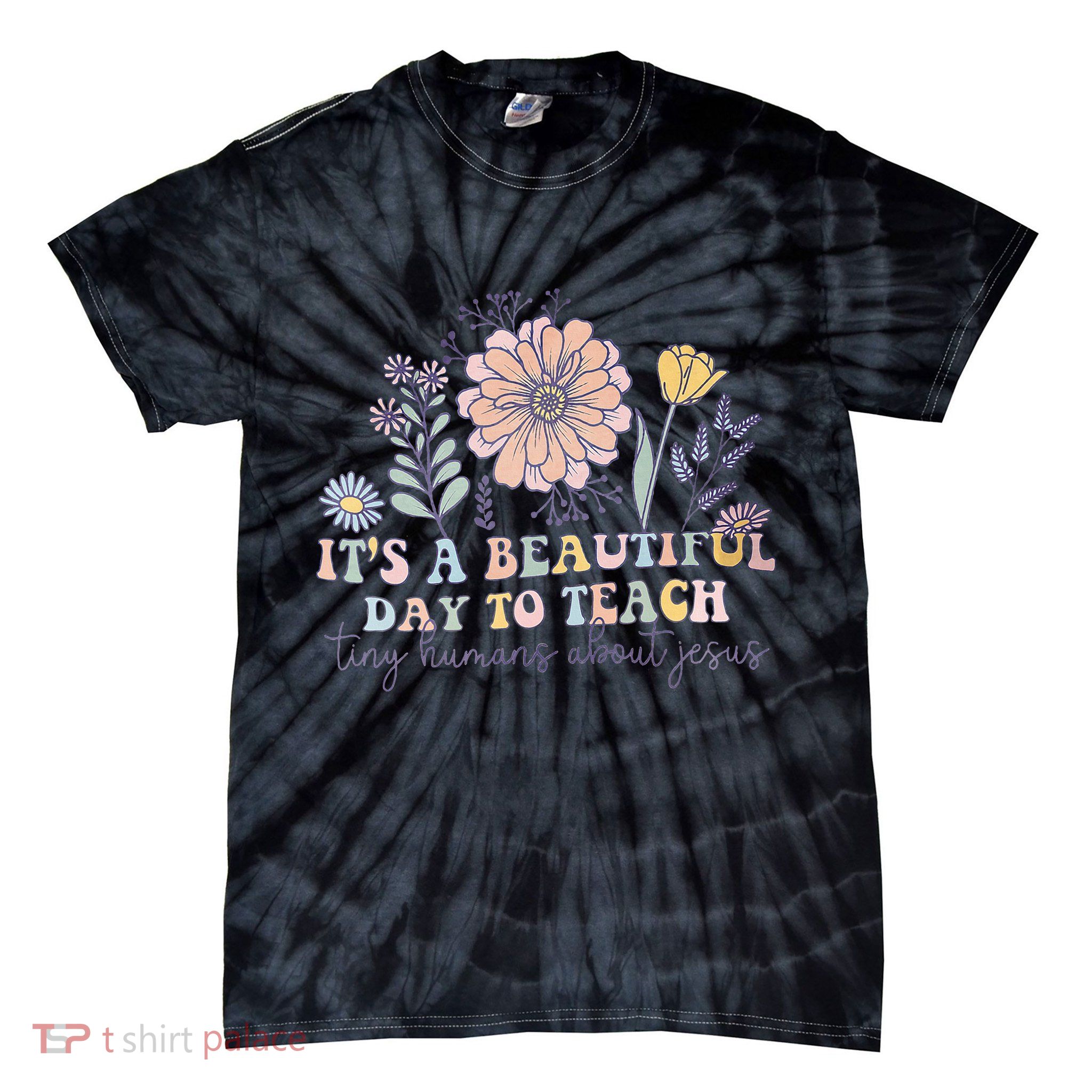 Retro I Teach Tiny Humans About Jesus Christian Teacher Tie-Dye T-Shirt