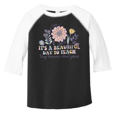 Retro I Teach Tiny Humans About Jesus Christian Teacher Toddler Fine Jersey T-Shirt
