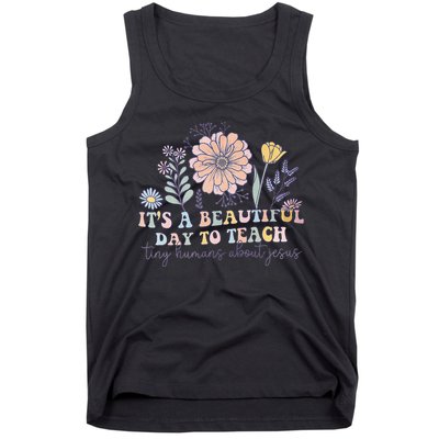 Retro I Teach Tiny Humans About Jesus Christian Teacher Tank Top