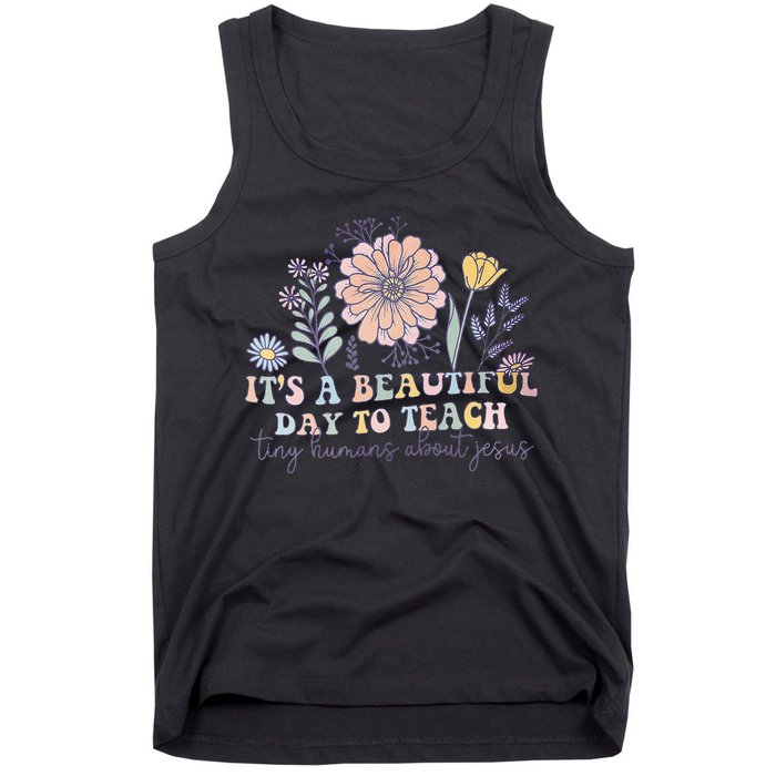 Retro I Teach Tiny Humans About Jesus Christian Teacher Tank Top