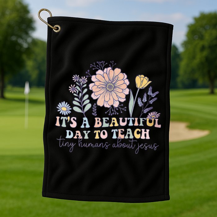 Retro I Teach Tiny Humans About Jesus Christian Teacher Golf Towel