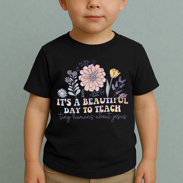 Retro I Teach Tiny Humans About Jesus Christian Teacher Toddler T-Shirt
