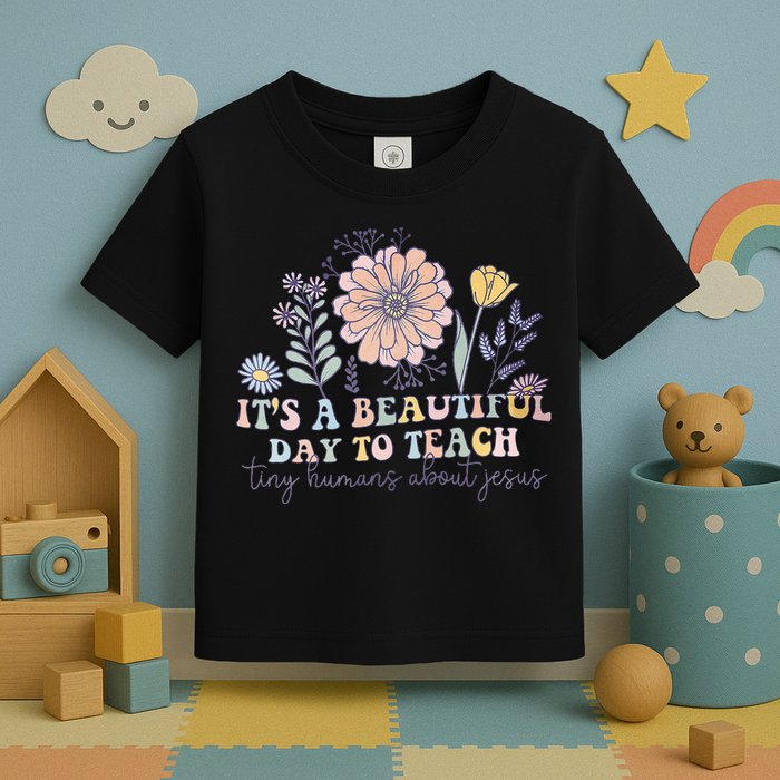 Retro I Teach Tiny Humans About Jesus Christian Teacher Toddler T-Shirt