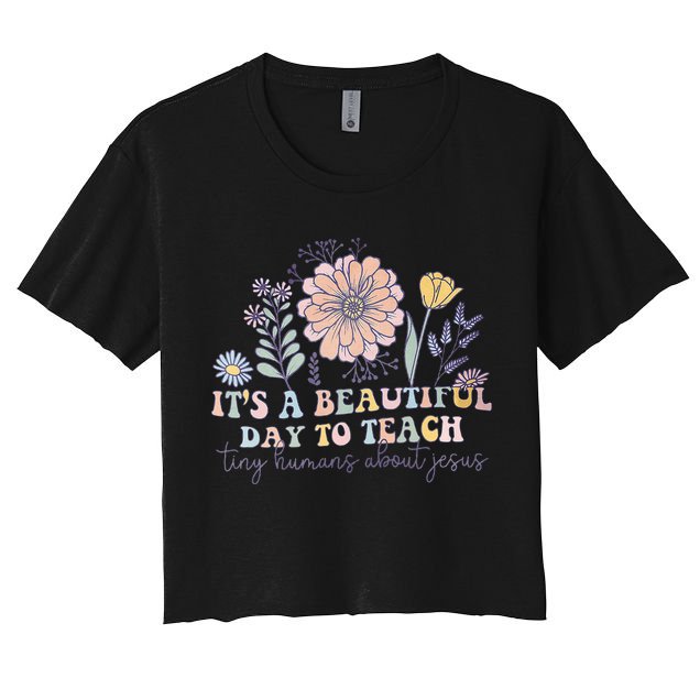 Retro I Teach Tiny Humans About Jesus Christian Teacher Crop Top