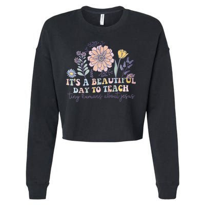 Retro I Teach Tiny Humans About Jesus Christian Teacher Cropped Pullover Crew