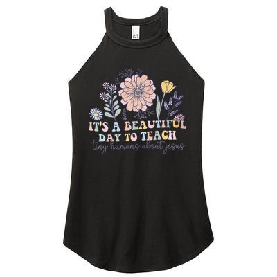 Retro I Teach Tiny Humans About Jesus Christian Teacher Women's Perfect Tri Rocker Tank