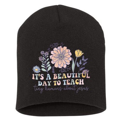 Retro I Teach Tiny Humans About Jesus Christian Teacher Short Acrylic Beanie