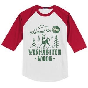 Raised In The Wishabitch Woods Funny Camping Kids Colorblock Raglan Jersey