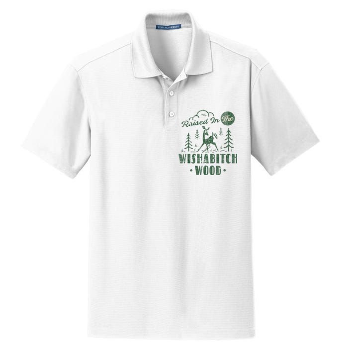 Raised In The Wishabitch Woods Funny Camping Dry Zone Grid Polo