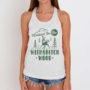 Raised In The Wishabitch Woods Funny Camping Women's Knotted Racerback Tank